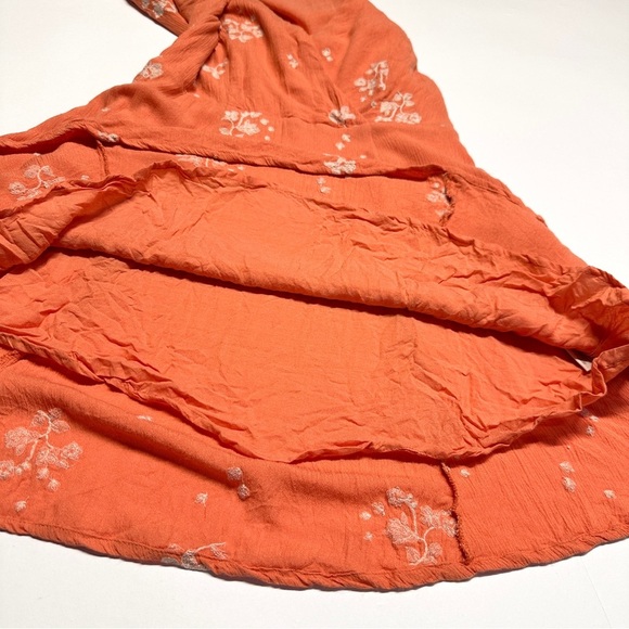 Free People Embroidered Jasmine Mini Dress Sz 8 Papaya Orange Witchy Boho Fairy - Picture 12 of 16